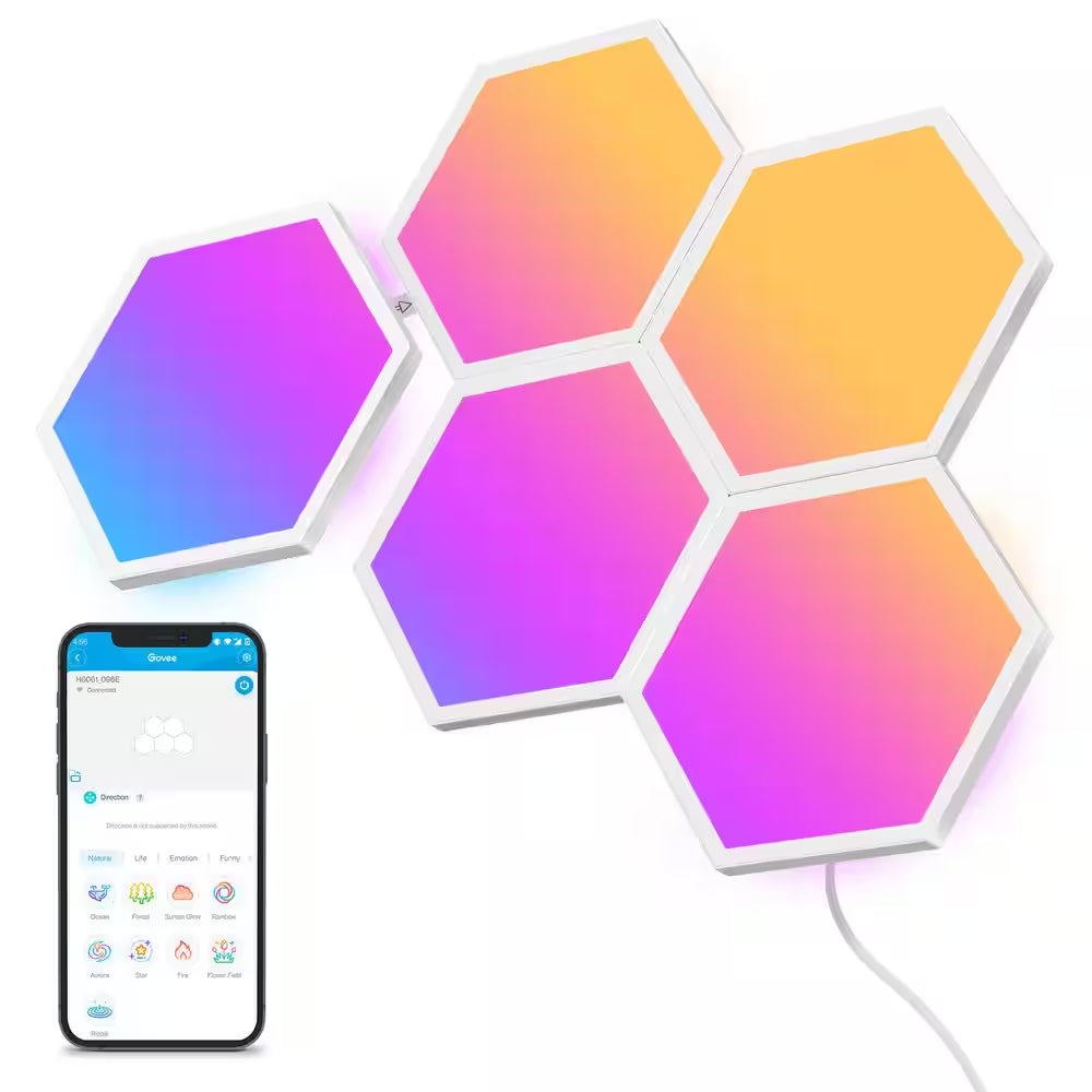 Glide Hexagon Smart Color Changing Plug-In Wi-Fi Enabled Integrated LED Light Panels (5-Piece)