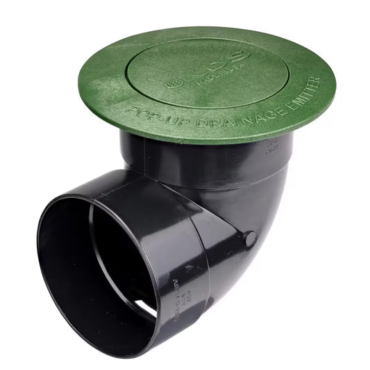 Pop-Up Drainage Emitter with Elbow for 4 In. Drain Pipes, Green Plastic