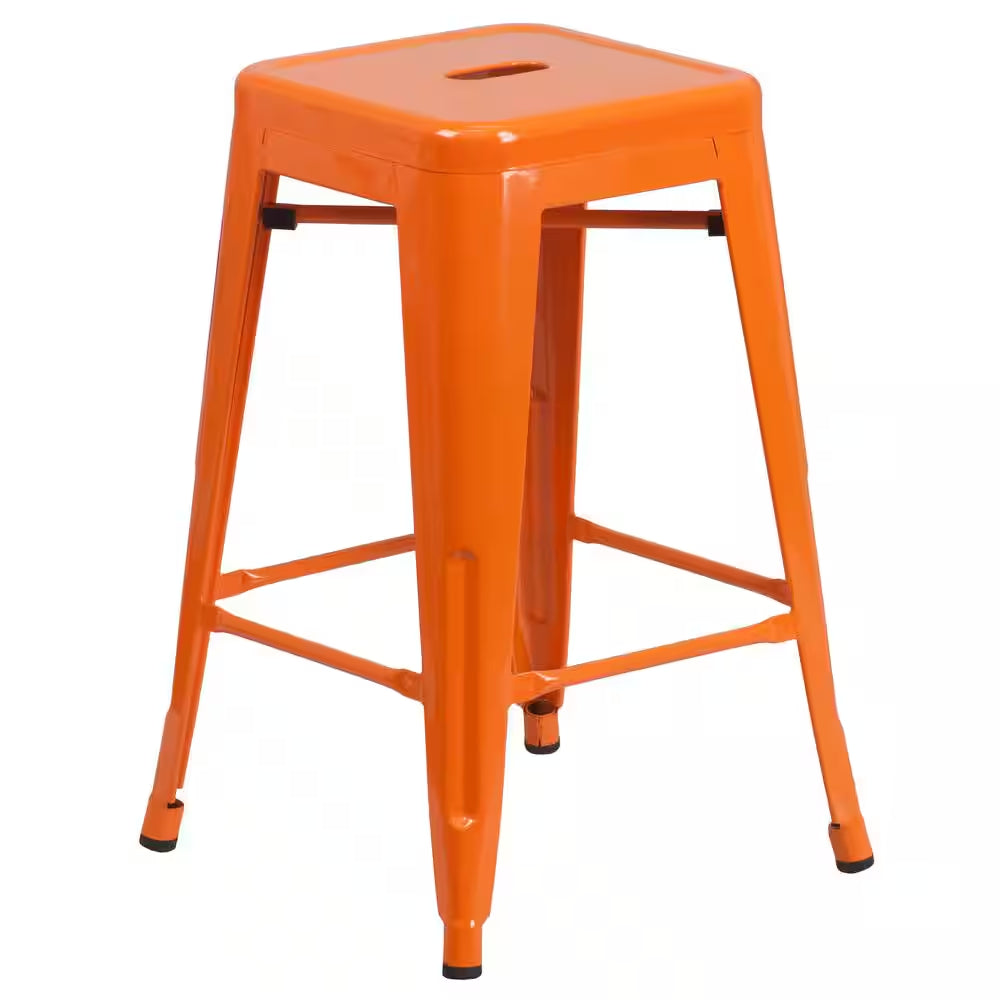 24 In. Orange Metal Bar Stool