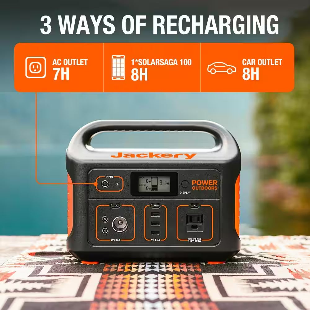 500-Watt Continuous/100-Watt Peak Output Power Station Explorer 550 Push Button Start Battery Generator for Outdoors