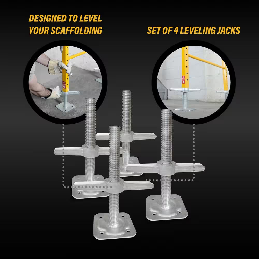 12 In. Galvanized Steel Leveling Jacks Adjustable up to 6 Inches for Baker Scaffolding, 4-Pack
