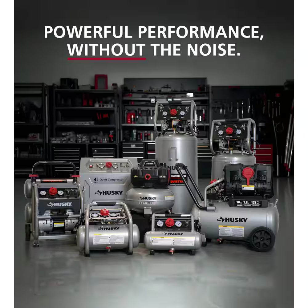 10 Gal. 175 PSI Electric Oil-Free Quiet Auto/Workshop Hotdog Air Compressor with Dual Gauges and 1-Quick Coupler