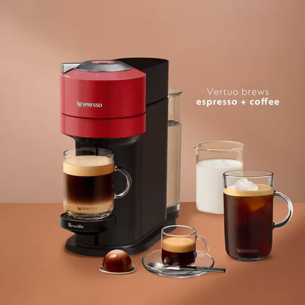 1 Cup Vertuo Next Coffee and Espresso Machine in Red plus Aeroccino3 Milk Frother in Black