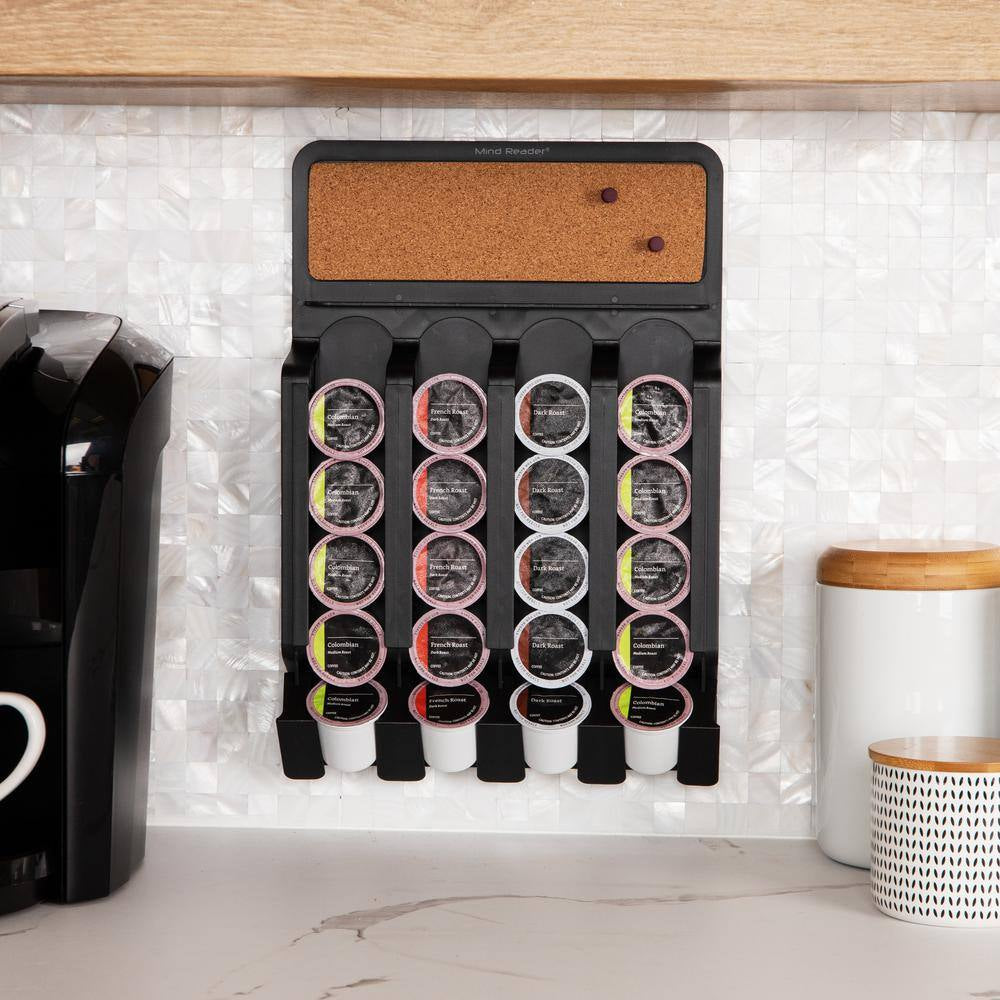 Wall Mount Single Serve Pod Organizer 20 Pod Capacity Magnetic or Adhesive, Black