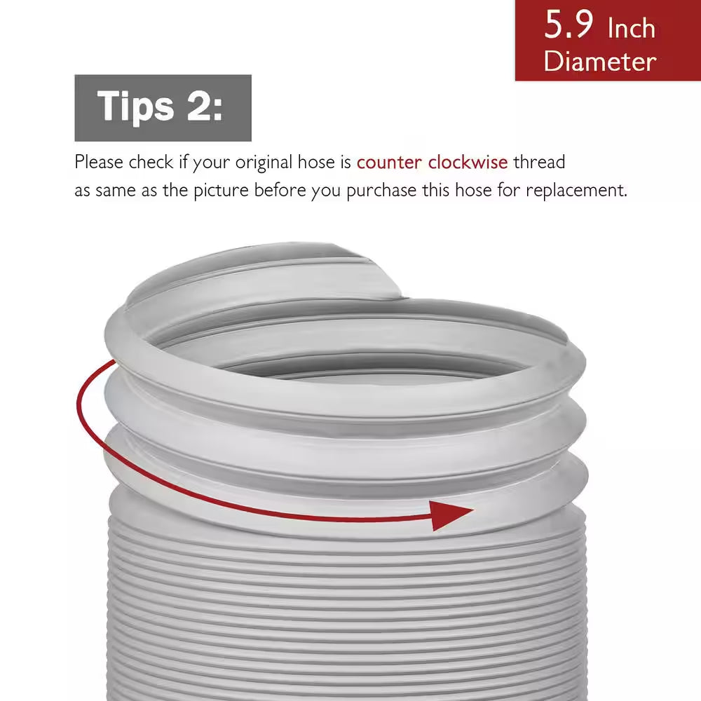 5.9 In. X 6.5 Ft. Non-Insulated Flexible Exhaust Hose for Portable Air Conditioner, Counter-Clockwise