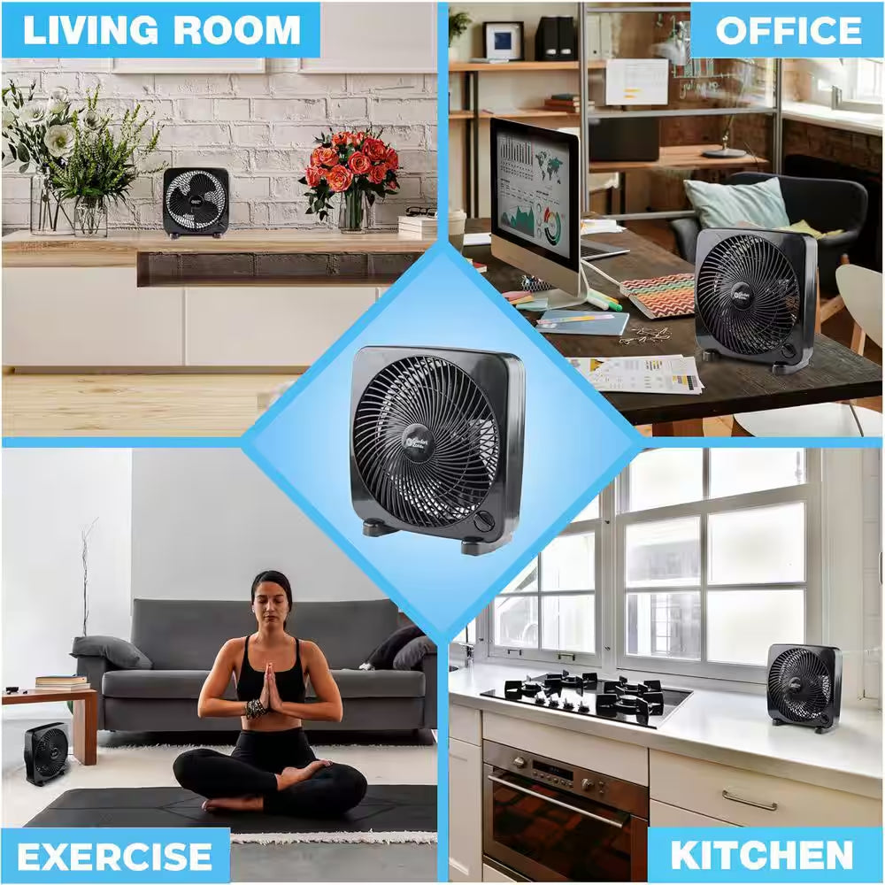 9 In. Black Box Fan with 3-Speed Front Control