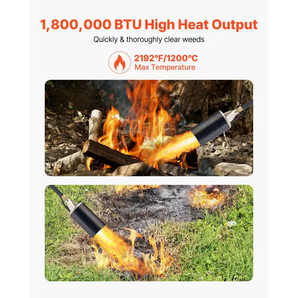 Propane Torch Weed Burner, 1,800,000 BTU with 10Ft. Hose, Adjustable Flame and Turbo Trigger for Garden, Ice and Snow