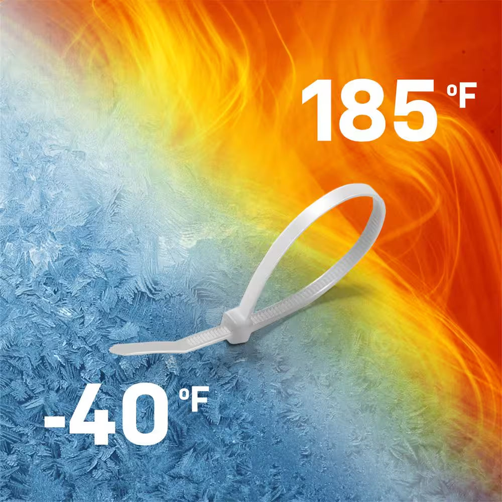 8In Standard 50Lb Tensile Strength UL 21S Rated Cable Zip Ties 1000 Pack Natural (White)