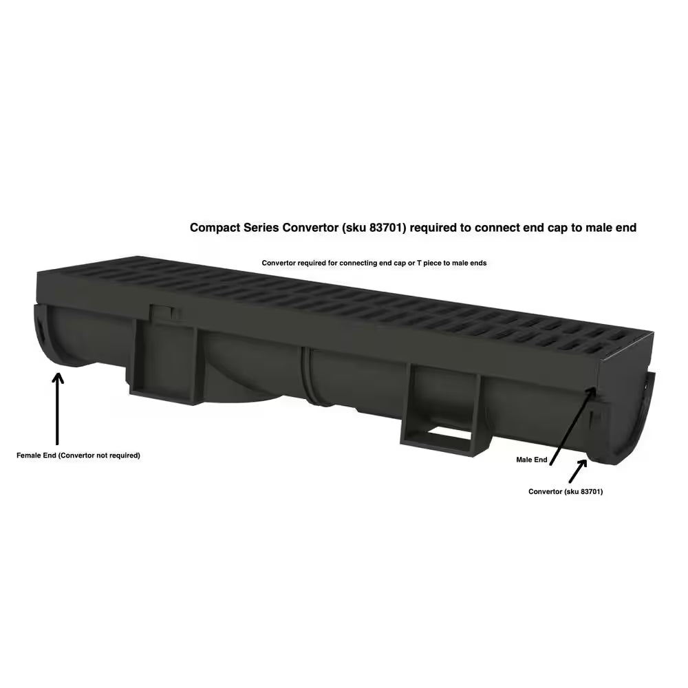 Compact Series 5.4 In. W X 3.2 In. D X 39.4 In. L Trench and Channel Drain with Black Grate