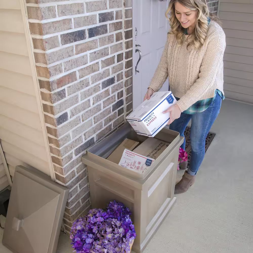 Express Package 31 In. H X 18 In. W X 23 In. D Resin Square Outdoor Delivery Box Mocha