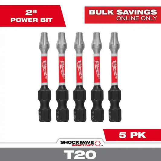 SHOCKWAVE Impact Duty 2 In. T20 Torx Alloy Steel Screw Driver Bit (5-Pack)