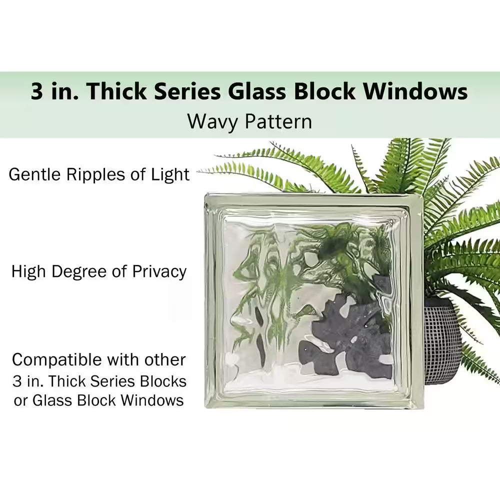 31 In. X 13.5 In. X 3.125 In. Frameless Wave Pattern Glass Block Window with Dryer Vent