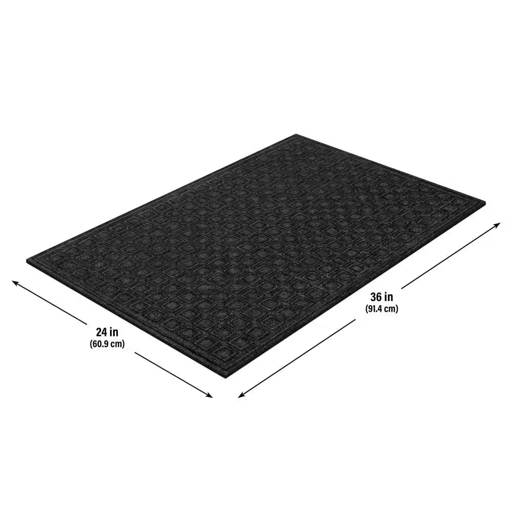 Recycled Black 24 In. X 36 In. Fiber and Rubber Non-Slip Indoor Outdoor Commercial Door Mat