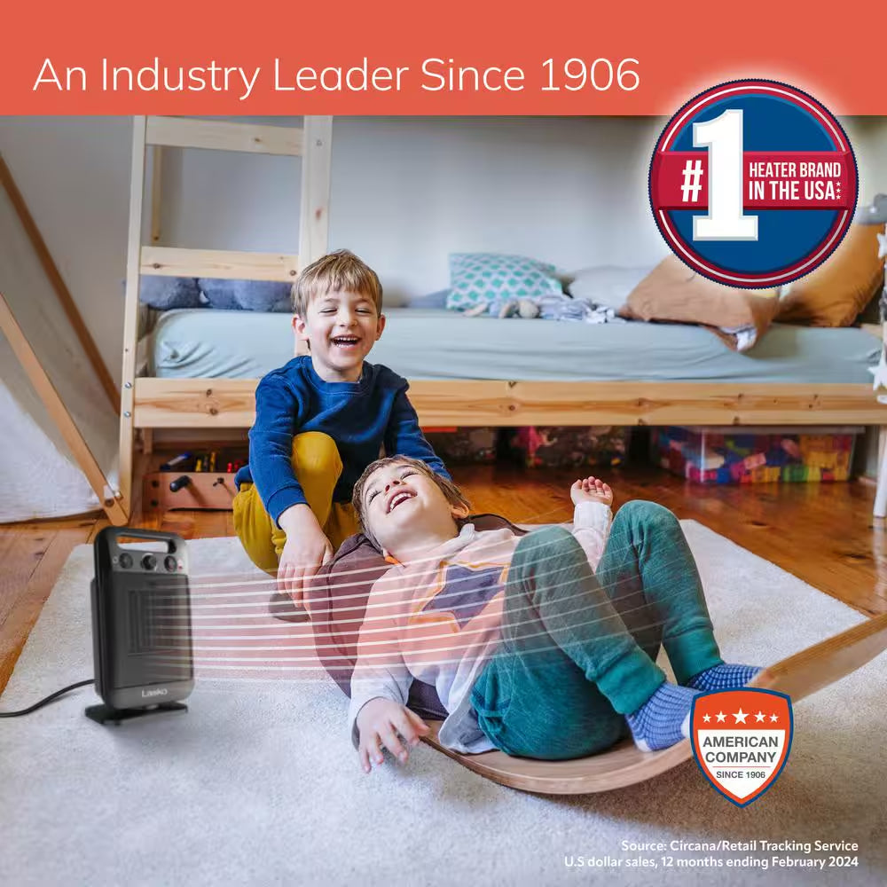 Myheat Go 1500-Watt 12 In. Black Electric Tabletop Ceramic Space Heater with Overheat Protection & Adjustable Thermostat