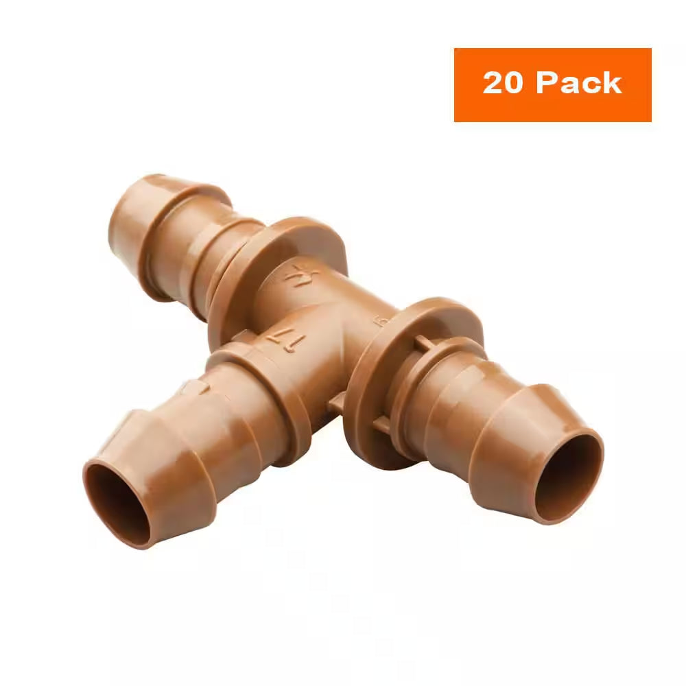 1/2 In. Barbed Tees for Drip Tubing, Brown (20-Pack)