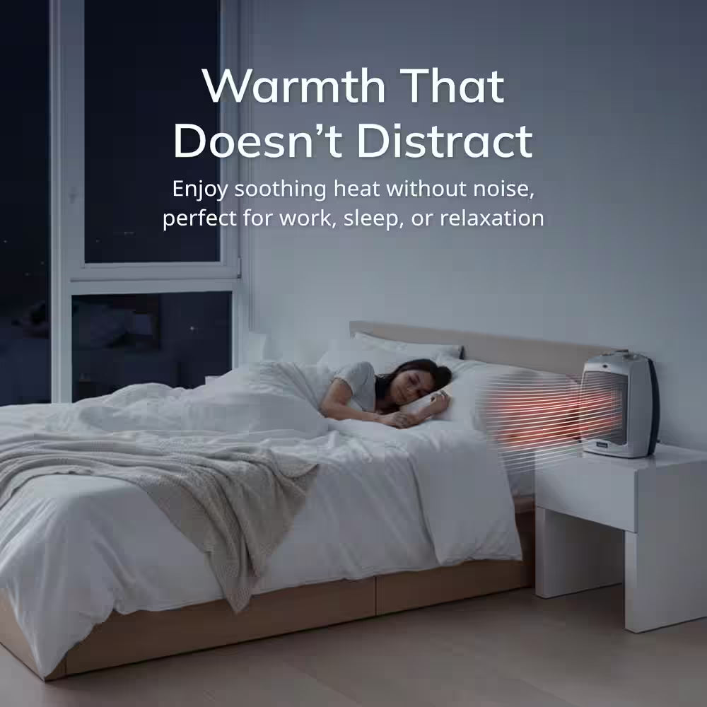 1500W 9.2 In. Gray Electric Tabletop Ceramic Space Heater with Adjustable Thermostat and Overheat Protection