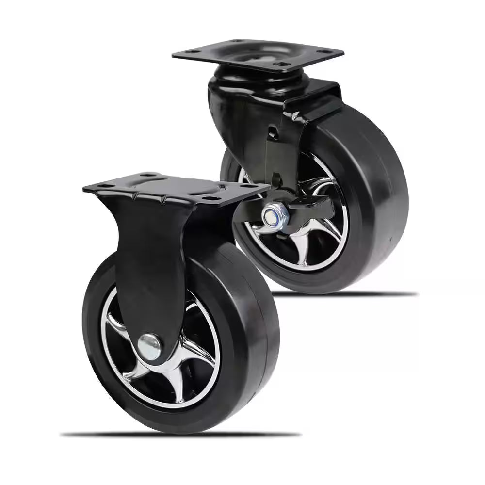 5 In. Black Tool Chest Caster Set 2 Rigid and 2 Swivel with Brake with 1300 Lbs. Load Rating (4-Pack)