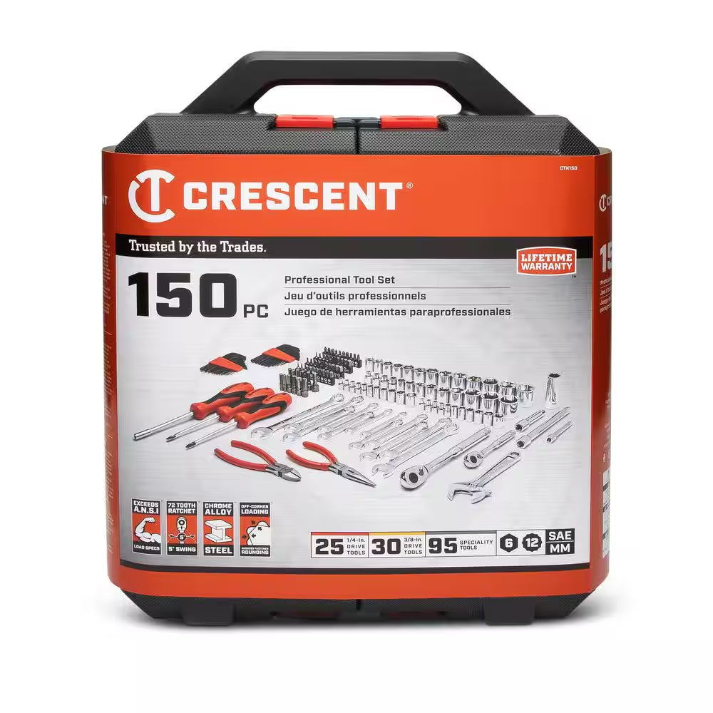 1/4 In. and 3/8 In. Drive 6-Point Standard Sae/Metric Mechanics Tool Set with Case (150-Piece)