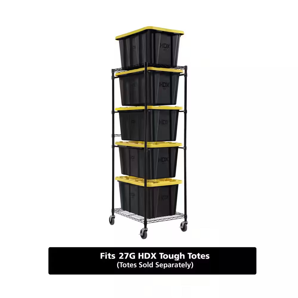 Steel Wire Garage Storage Bin Rack with Casters for 27 Gal. Tough Totes in Black (22 In. W X 69 In. H X 28.5 In. D)