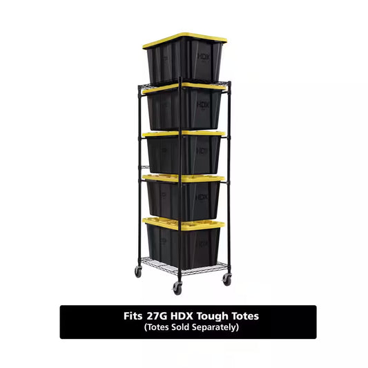 Steel Wire Garage Storage Bin Rack with Casters for 27 Gal. Tough Totes in Black (22 In. W X 69 In. H X 28.5 In. D)