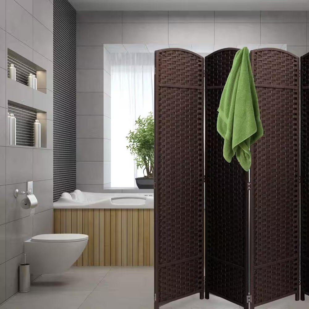 Brown 8 Panel 6 Ft. Tall Double Hinged Foldable Panel Room Divider