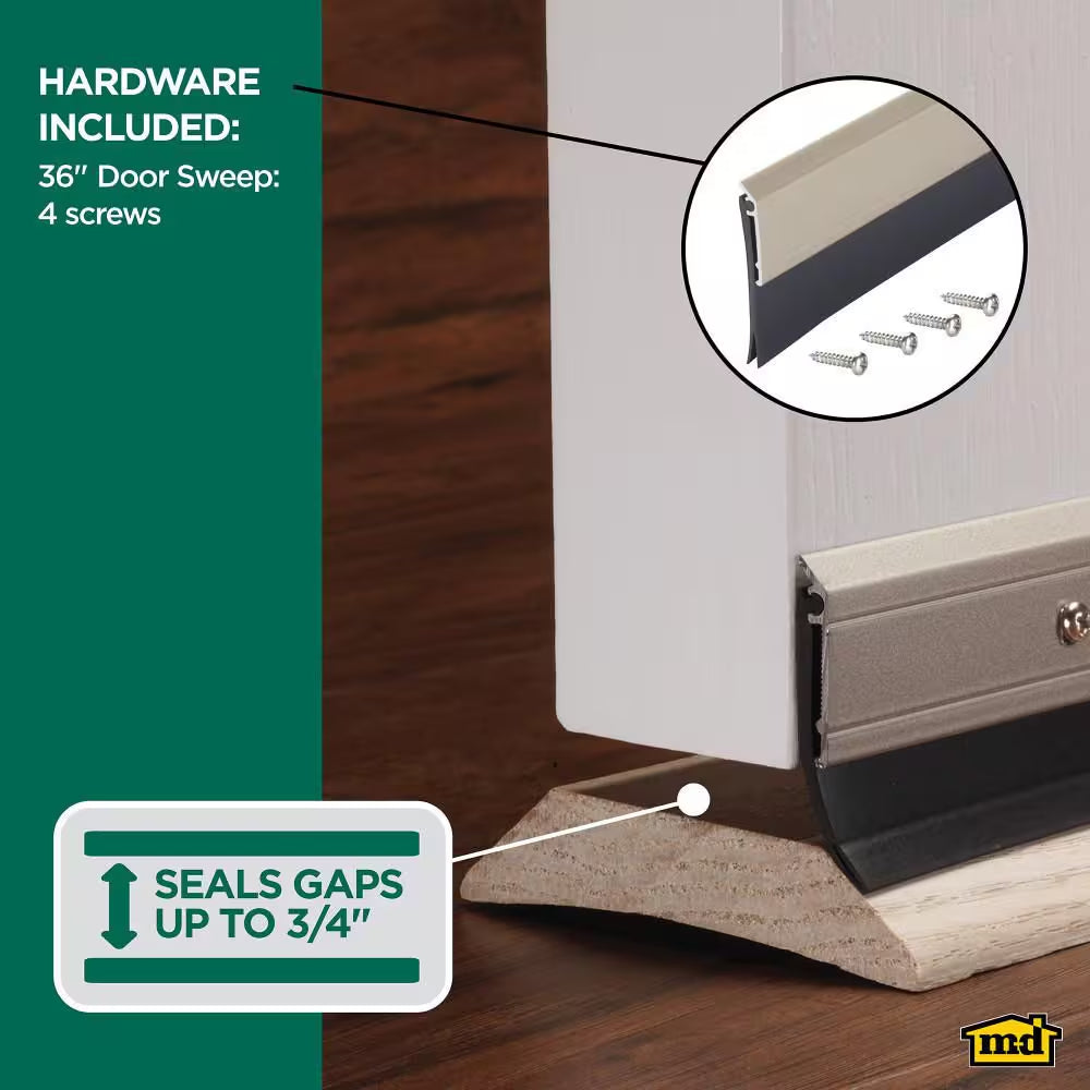 36 In. Satin Nickel Aluminum and Vinyl Heavy-Duty Screw-On Door Sweep