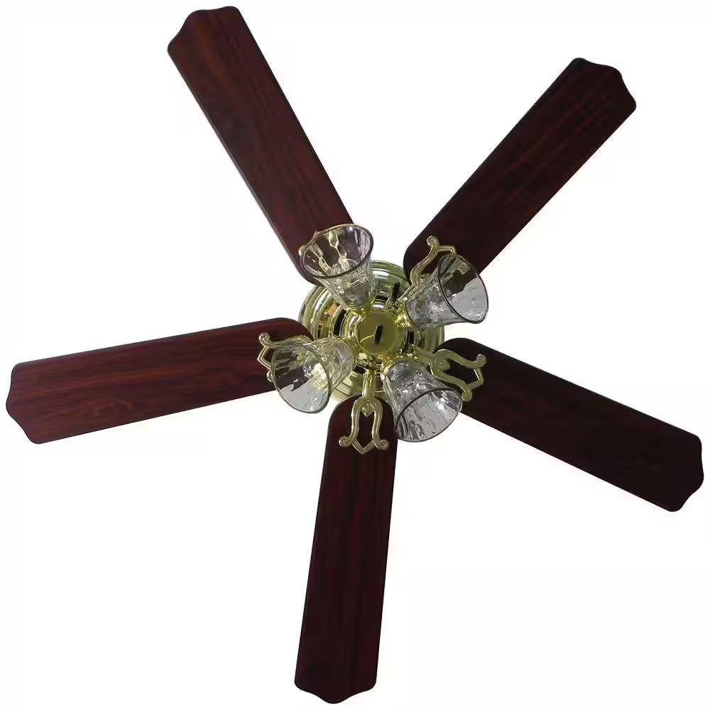 Carriage House 52 In. Indoor LED Polished Brass Ceiling Fan with Light Kit, Reversible Motor and Reversible Blades