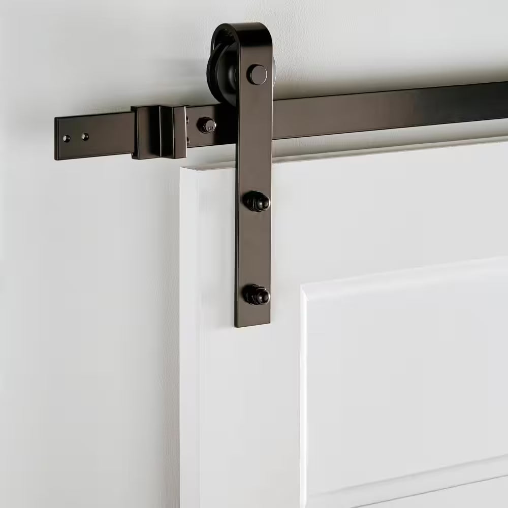 72 In. Dark Oil-Rubbed Bronze Strap Sliding Barn Door Track and Hardware Kit