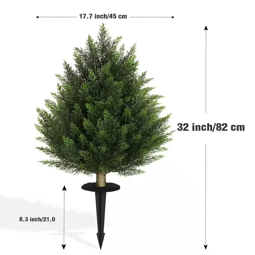 2-Sets 2 Ft. Artificial Cedar Bush Shrubs with Ground Stake Indoor Outdoor UV Resistant Fake Plant Garden Entryway Decor