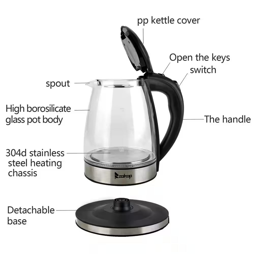 7.5-Cup Glass and Stainless Steel Electric Kettle with 7-LED Lights