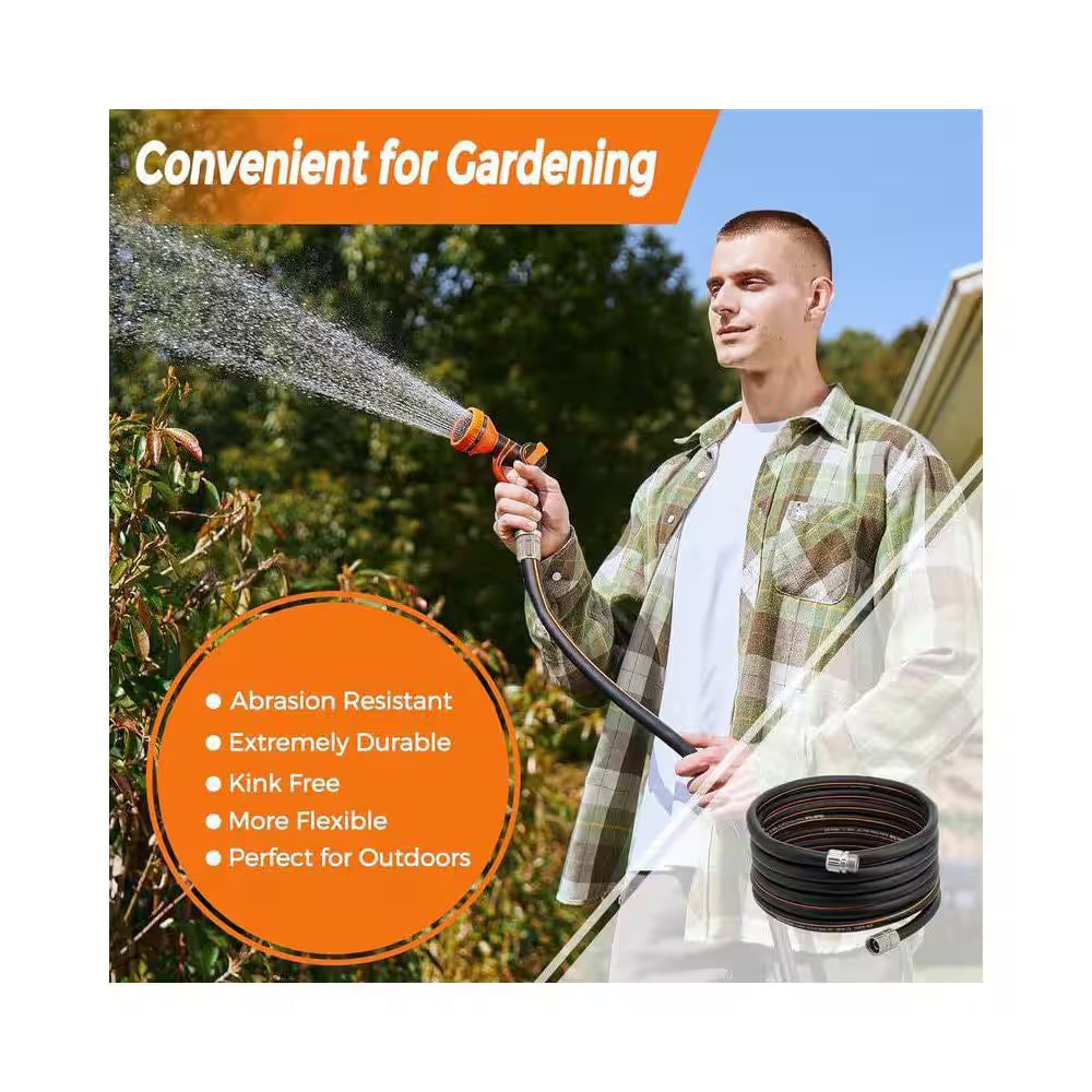 5/8 In. X 50 Ft. Heavy-Duty Flexible No Kink Rubber Water Garden Hose Leakproof Custom Length Male-Female Fittings