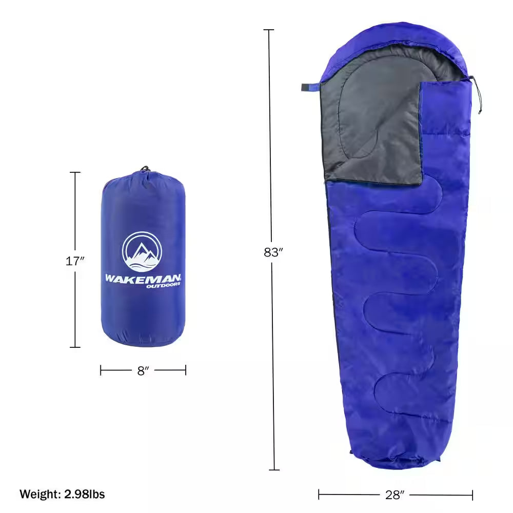 Mummy Sleeping Bag 83 In. L X 28 In. W, Water-Resistant Adult Cold Weather Sleeping Bag Rated to 10°F (Blue)