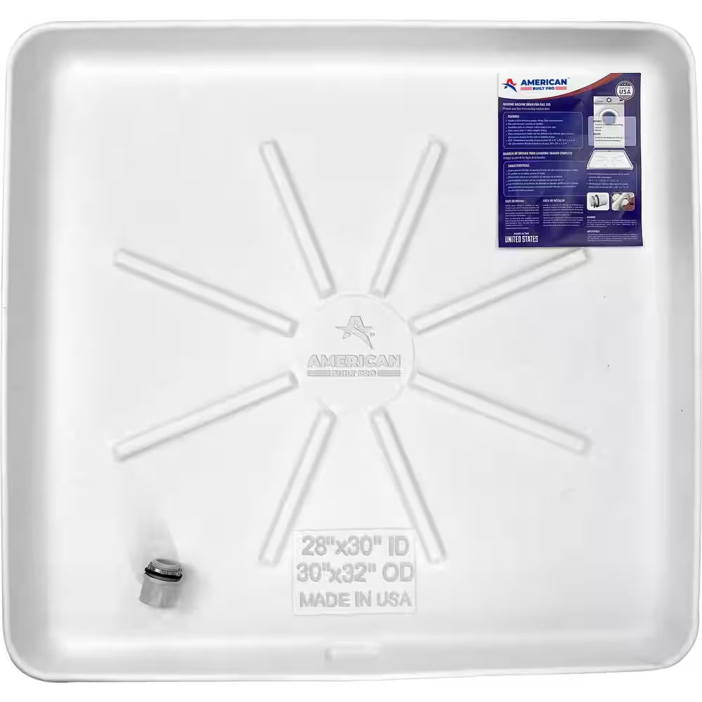 30 In. X 28 In. Plastic Washing Machine Drain Pan with Drainhose Adapter