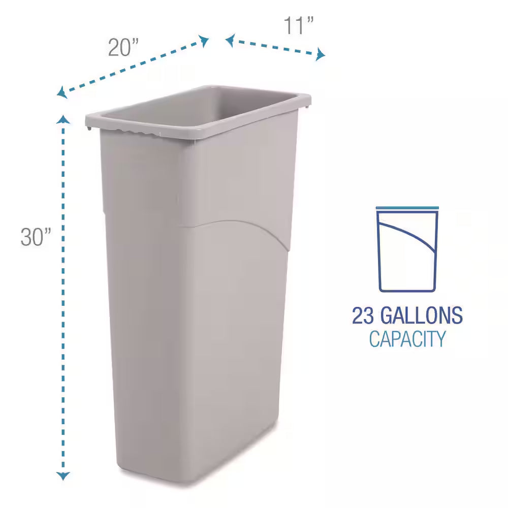 Slim Waste Container, 23 Gal., Gray, Plastic
