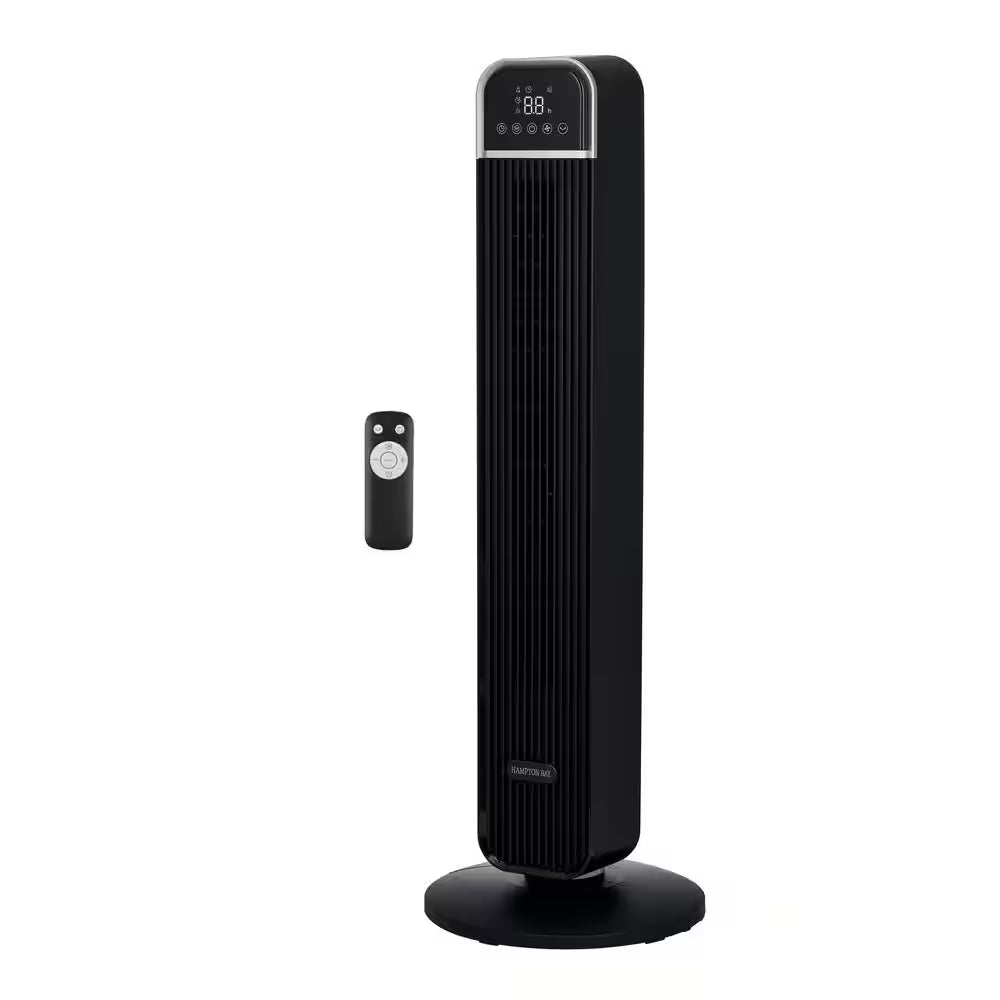 36 In. 4-Speed Oscillating Tower Fan in Black with Remote Control and Easy Carry Handle