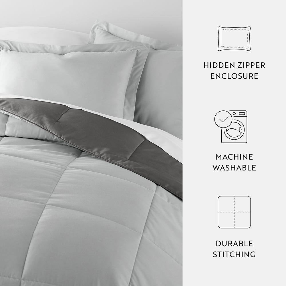 Gray and Light Gray Microfiber down Alternative Full/Queen Reversible Comforter Set