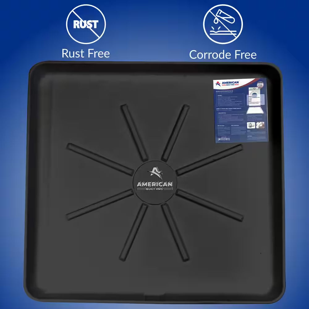 30 In. X 28 In. Plastic Washing Machine Drain Pan with Drainhose Adapter in Black