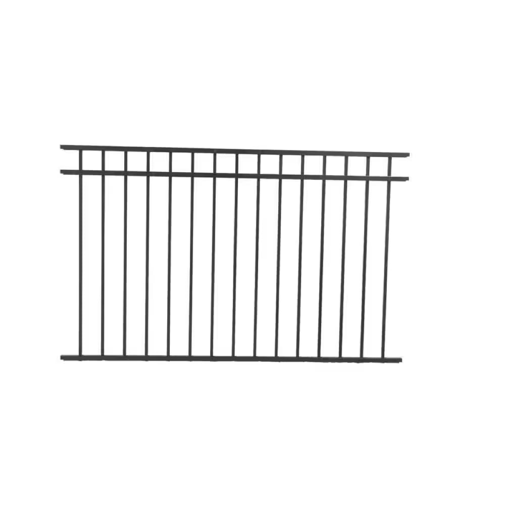 Athens 4 Ft. H X 6 Ft. W Gloss Black Aluminum Flat Top and Bottom Design Fence Panel