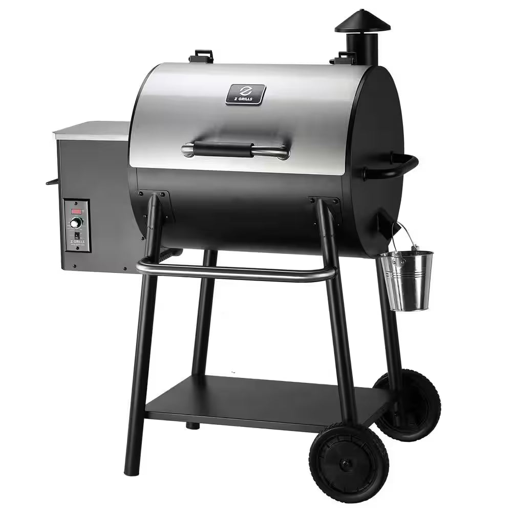 585 Sq. In. Pellet Grill in Silver with Stainless Steel Lid and Grease Bucket