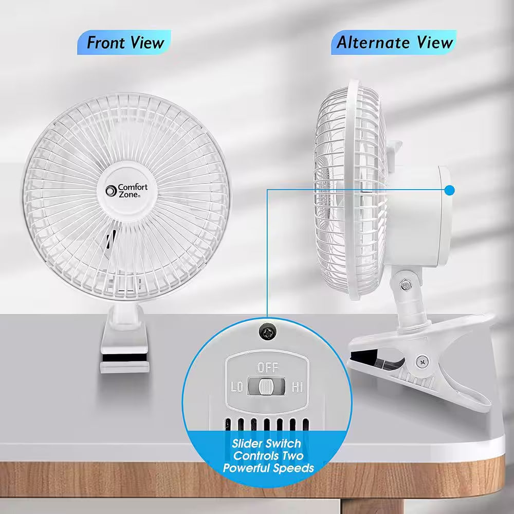 6 In. Quiet Portable Indoor 2-Speed Desk Fan with Clip and Fully Adjustable Tilt in White