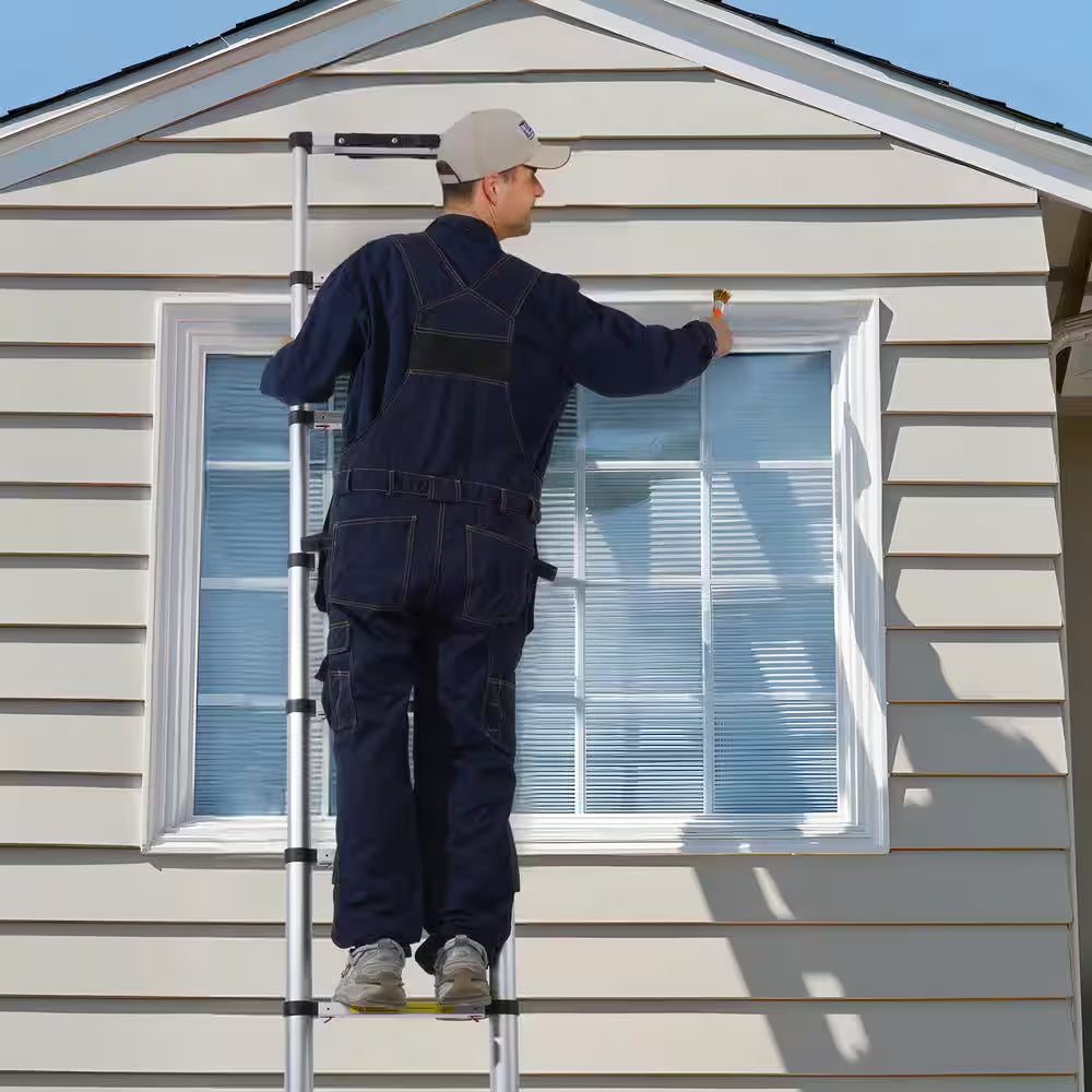 Telescoping Ladder, 8.5 Ft. Aluminum Lightweight Extension Ladder, 1-Button Retraction Collapsible Ladder