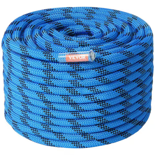 12.7 Mm Static Climbing Rope, 38 M, 125 Ft. Outdoor Rock Climbing Rope 30 KN Breaking Tension, Fiber Rope, Blue