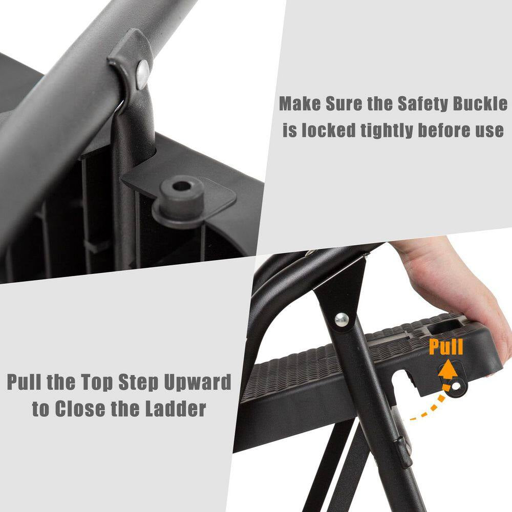 5.5 Ft. Reach Folding 5-Step Steel Ladder,Step Stool with Handrails,Tool Plateform,Non-Slip Wide Pedal, 330 Lbs.Capacity