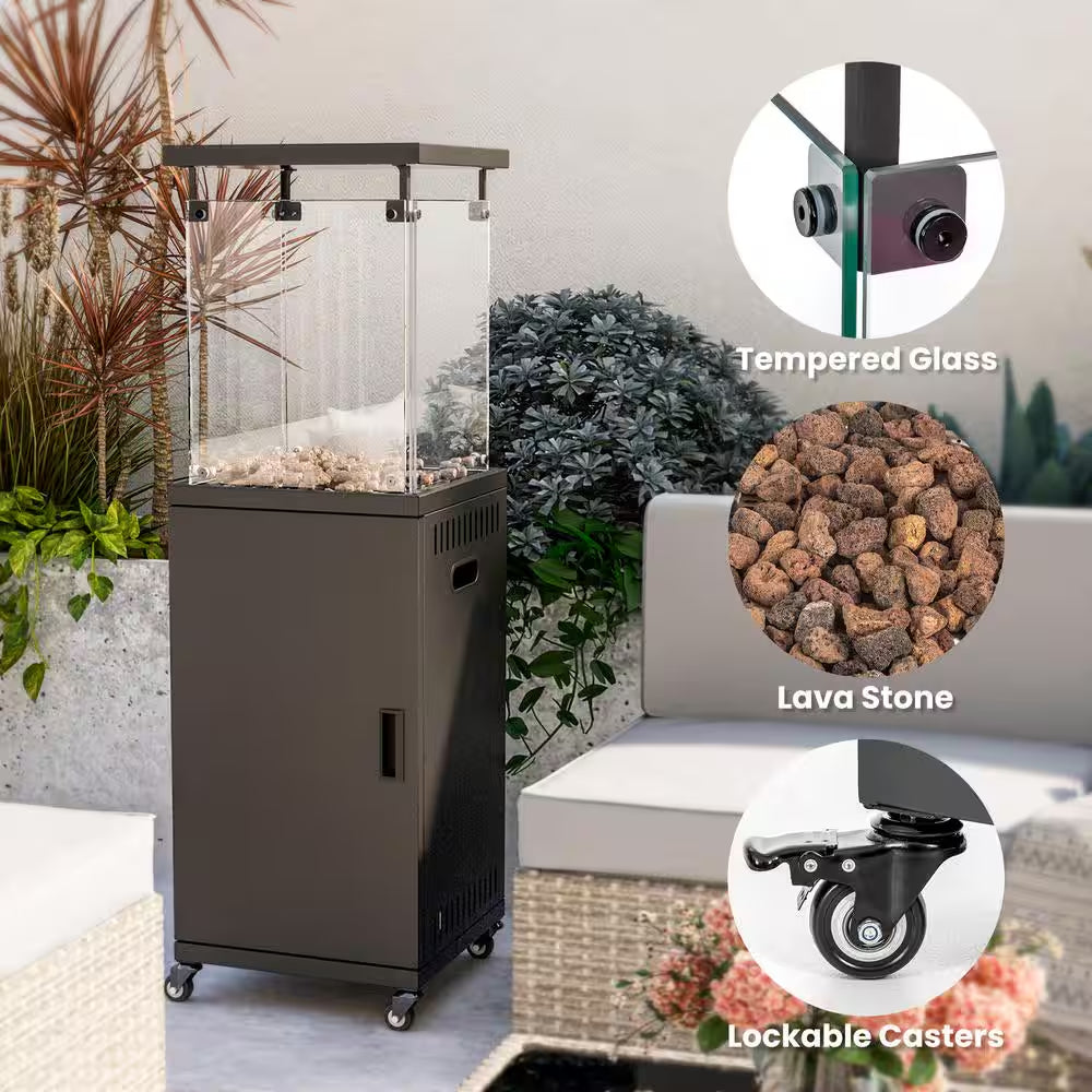 50000-BTU Black Steel Floor Standing Propane Patio Heater with Wheels