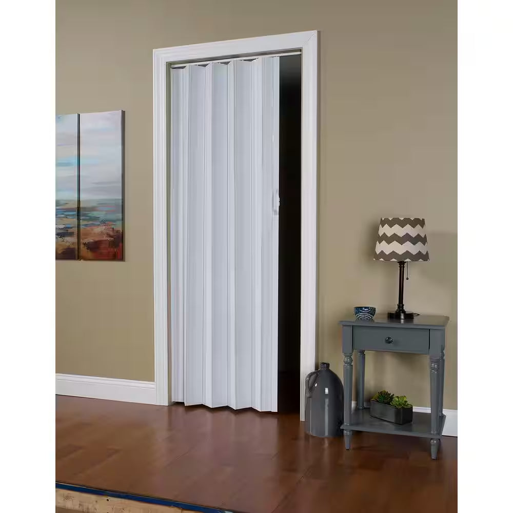 Via 36 In. X 80 In. White Vinyl Accordion Door with Hardware