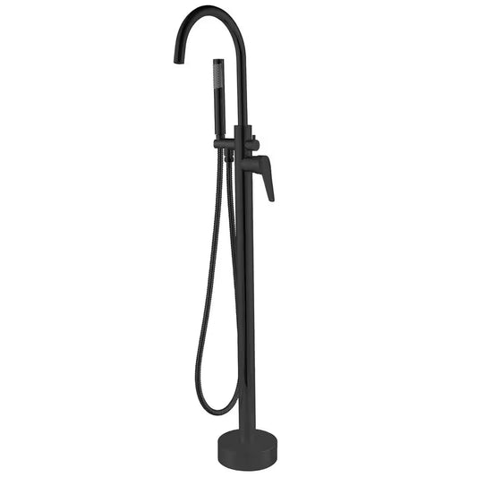 Single-Handle Freestanding Floor Mount Roman Tub Faucet Bathtub Filler with Hand Shower in Matte Black
