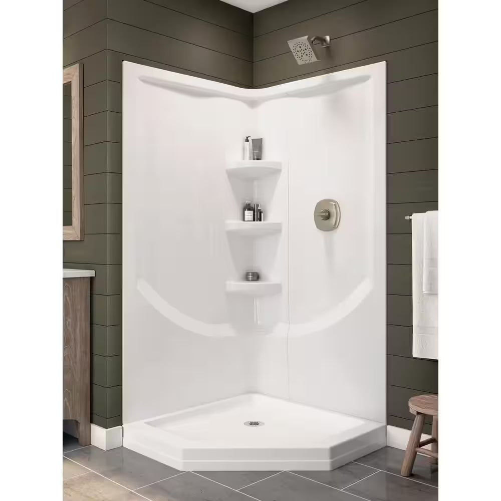 38 In. W X 73.88 In. H 2-Piece Direct-To-Stud Corner Shower Wall Surrounds in White