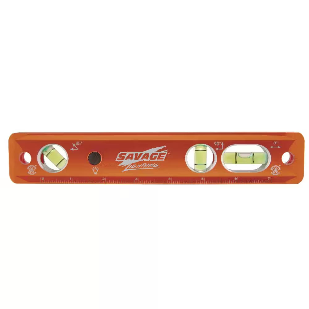 9 In. Aluminum Lighted Magnetic Torpedo Level with 3 Bubble Vials, Etched Ruler and Straight Edge