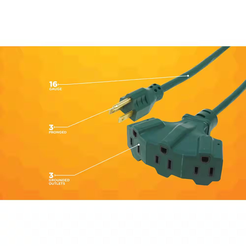 8 Ft. 16/3 SJTW Tri-Source (Multi-Outlet) Yard Master Outdoor Extension Cord
