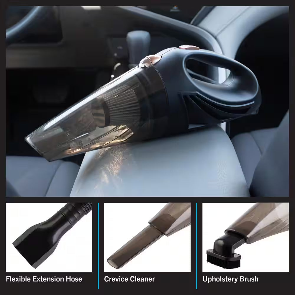 12V High-Powered Handheld Vacuum with Detailing Attachments - Travel Case Included for Car or Home